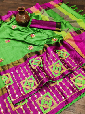 Divastri Embroidered, Self Design Bollywood Cotton Silk Saree(Light Green, Pink)