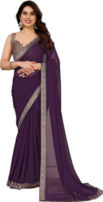 STYLEVEDA Solid/Plain Bollywood Georgette Saree(Purple)