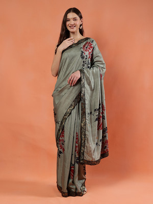 BALOOBI Digital Print Daily Wear Silk Blend Saree(Green)