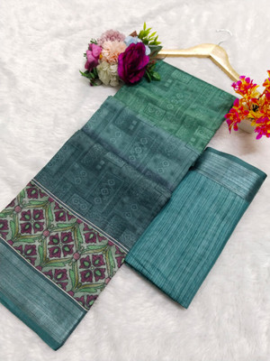 HouseOfCommon Printed Bollywood Pure Cotton, Cotton Linen Saree(Pack of 2, Multicolor)