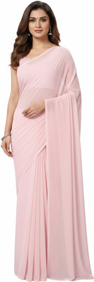 Priere Solid/Plain Bollywood Georgette Saree(Pink)