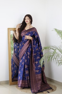 AVANTIKA FASHION Woven Kanjivaram Pure Silk, Art Silk Saree(Dark Blue)