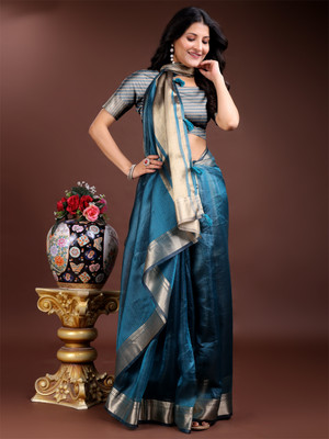 Tasrika Woven Kanjivaram Organza Saree(Blue)