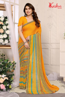 kashvi sarees Printed, Paisley, Striped Bollywood Georgette Saree(Yellow)