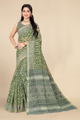 KISSAH Woven Bollywood Cotton Silk Saree(Green)