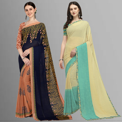 kashvi sarees Printed Daily Wear Georgette Saree(Pack of 2, Multicolor)