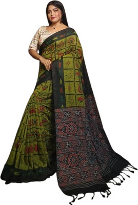 kalpana handloom Checkered Handloom Cotton Blend Saree(Multicolor)
