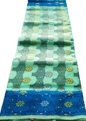 THE BULL Embroidered, Woven Jamdani Cotton Blend Saree(Light Green, Blue)