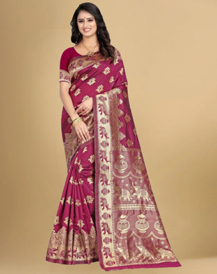 Divastri Woven, Embellished Banarasi Silk Blend, Jacquard Saree(Pink)