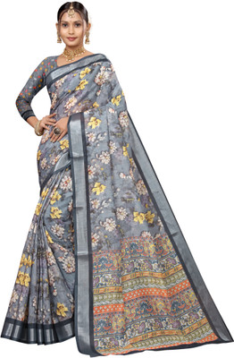 Gajal Printed, Woven Kanjivaram Pure Cotton, Cotton Linen Saree(Grey)