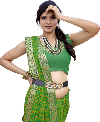 Priyashi Geometric Print Daily Wear Georgette, Lace Saree(Pack of 2, Green)