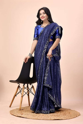 Stylee Couture Applique Bollywood Georgette Saree(Blue)
