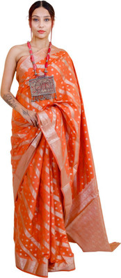 The Weavers Shop by Raavi Woven Bollywood Silk Blend Saree(Orange)