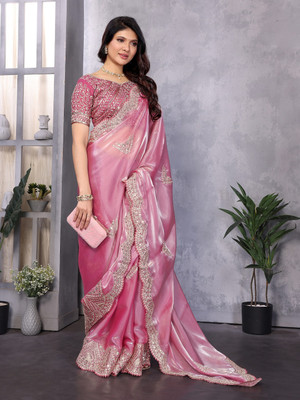 SICHYAH Embroidered, Embellished Bollywood Jimmy choo Saree(Pink)