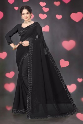 MGCollectionONE Embroidered Bollywood Georgette Saree(Black)