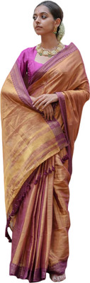 kalpana handloom Solid/Plain Handloom Tissue Saree(Gold)