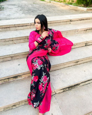 Moda Rapido Floral Print Bollywood Georgette Saree(Pink)