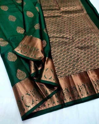 K SALIYA ENTERPRISE Printed Kanjivaram Art Silk Saree(Dark Green)