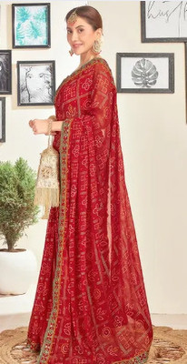 MAHARAJ SAREES Digital Print Bollywood Georgette Saree(Red)