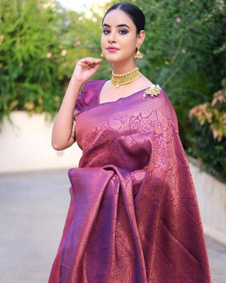 Heer Enterprise Self Design, Woven Banarasi Art Silk, Jacquard Saree(Magenta)