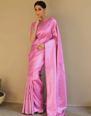 Samah Embellished, Woven, Self Design Kanjivaram Jacquard, Silk Blend Saree(Pink)