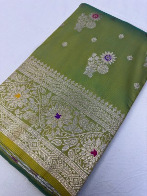 KALKEE FASHION Self Design Banarasi Jacquard, Pure Silk Saree(Light Green, Gold)