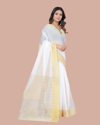 ShriSaree Woven Kasavu Pure Cotton Saree(White)