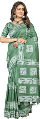 INITHI Printed Bollywood Chanderi Saree(Light Green)