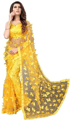Zen Self Design Bollywood Net Saree(Yellow)