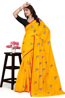 A To Z Cart Embroidered Chanderi Chanderi Saree(Yellow)