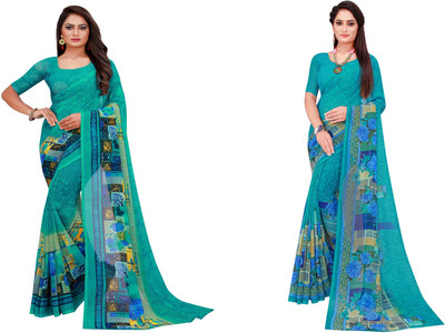 Saadhvi Printed Daily Wear Georgette Saree(Pack of 2, Gold)