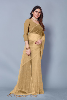 BHAGWATI ART Dyed Bollywood Net Saree(Cream)