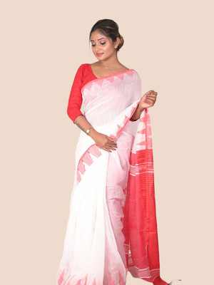 manoramash Temple Border Handloom Cotton Blend Saree(White)