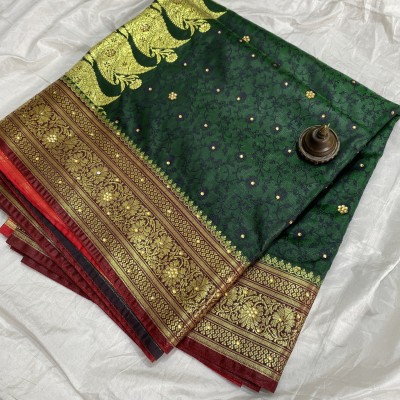 SHOPEEZY TEX FAB Woven Banarasi Silk Blend Saree(Dark Green)