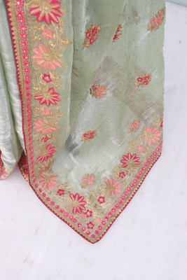 KHRITI FAB Embroidered Bollywood Jimmy choo Saree(Light Green)