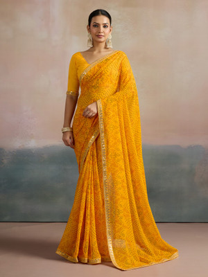 Sareemall Printed Bandhani Georgette Saree(Yellow)