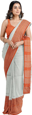 Bong ButiQ Woven Tant Handloom Cotton Blend Saree(White)