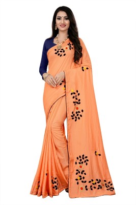 OMFASHIONCLUB Embroidered Bollywood Tussar Silk Saree(Orange)