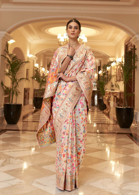 FluteFashion Self Design Banarasi Cotton Silk Saree(Cream)