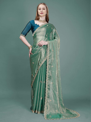 Divastri Embroidered, Embellished Bollywood Chiffon, Silk Blend Saree(Light Green)