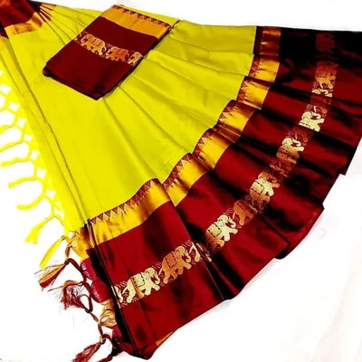 Mortal Textile Woven Handloom Cotton Silk Saree(Blue)