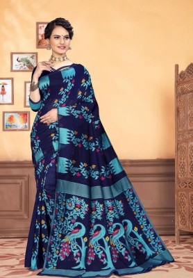 sakhicreation Woven Jamdani Cotton Blend Saree(Blue)