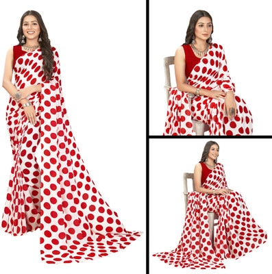 Anand Sarees Polka Print Daily Wear Georgette Saree(Red, White)
