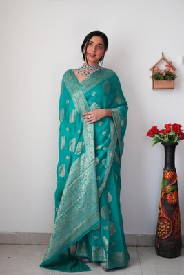 JATADHAR FAB Woven Ready to Wear Silk Blend Saree(Blue)