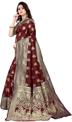 SHRIMAY Woven Kanjivaram Silk Blend Saree(Pink)