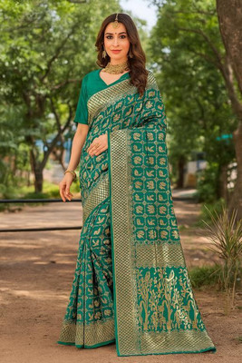 VKARAN Woven Banarasi Pure Silk Saree(Light Blue)