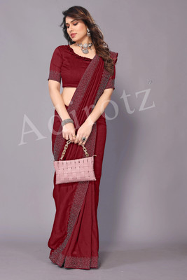 Adirotz Embellished Chanderi Pure Silk Saree(Maroon)