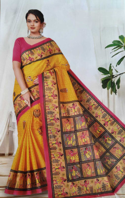 Shrishti Creations Printed Saree with Attached Blouse Pure Cotton Saree(Multicolor)