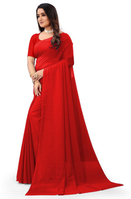ASTYLOR Solid/Plain Daily Wear Georgette Saree(Red)