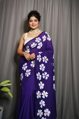 AKfasionN Printed Daily Wear Khadi Saree(Purple)